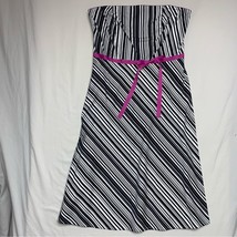 Strapless Dress Women’s 8 Black White Stripes A Line Summer Ribbon Bow Sash - £21.79 GBP
