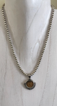 Italian Sterling Silver Beads Chain Necklace with Old Coin Mounted Pendant 30 G - £93.48 GBP