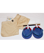 NWT BUILD-A-BEAR WORKSHOP 022137 KHAKI SHORTS &amp; 021137 NAVY FLIP FLOP FI... - $15.00