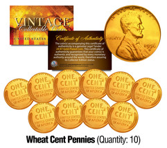 Lot Of 10 Lincoln Wheat Pennies Us Coins 24K Gold Plated Lincoln Cent Penny - £9.61 GBP