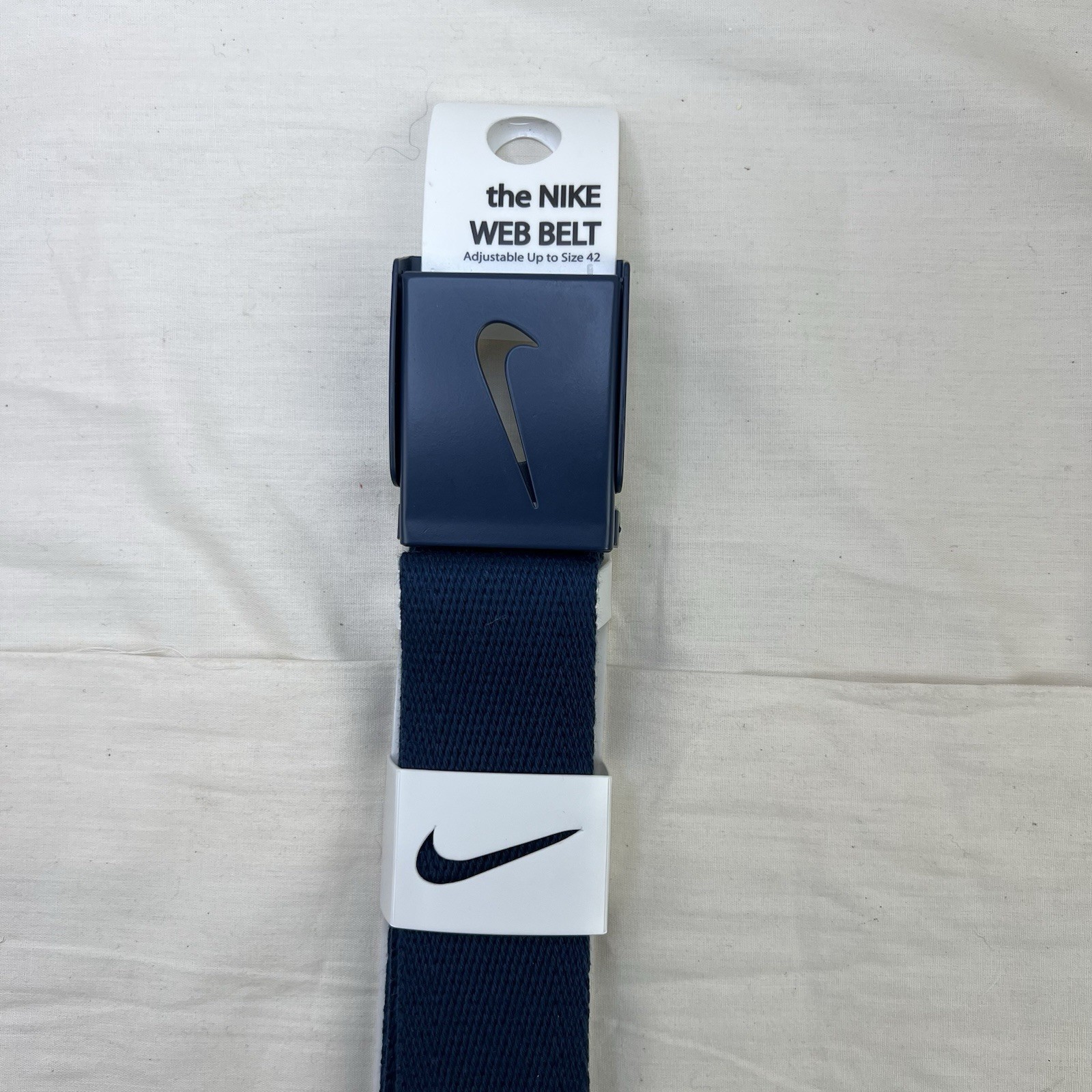 Nike Golf Men&#39;s Reversible Cut To Fit 42 Swoosh Repeat Web Belt Navy Blu... - $19.79