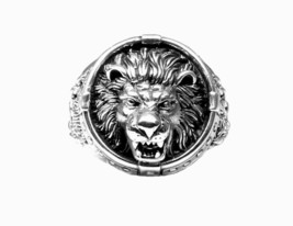 Beau Style Indien Lion Tête Oxydé 925 Véritable Argent Unisexe Bague - £33.71 GBP