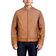 Cole Haan Mens Genuine Lambskin Leather Jacket - Thin Lightweight Spring Camel - £165.75 GBP