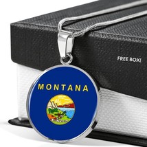 Montana State Flag Necklace Stainless Steel or 18k Gold Circle Pendant 18-22&quot; - £33.64 GBP+
