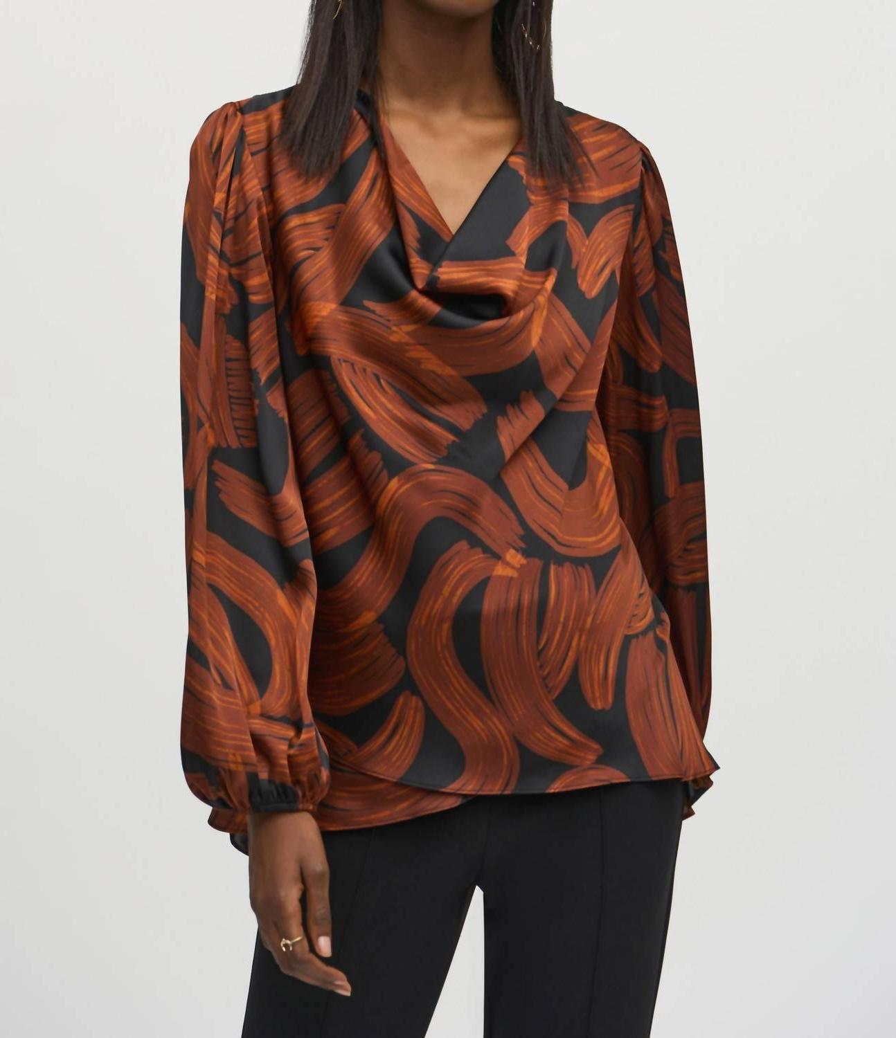 Joseph Ribkoff brushstroke print cowl neck satin top size 8 (UK 10) - $53.46