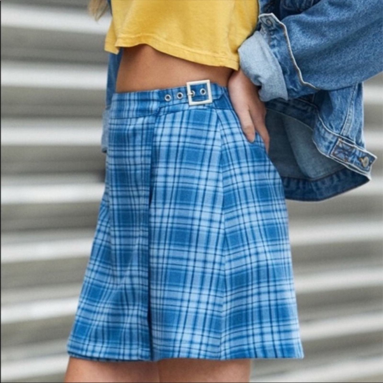 Pac Sun John Galt Blue Plaid Emerson Mini Skirt O/S - $32.73