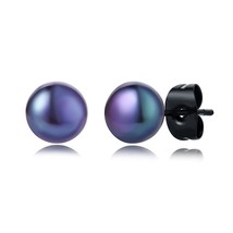 Pearl Earrings for Women, Freshwater Black Pearl Stud Earrings (8.0-8.5mm) - £8.47 GBP