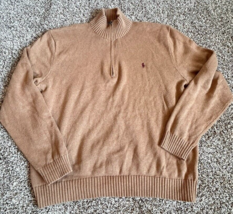 Polo Ralph Lauren Sweater Mens Brown Pony Quarter Zip Pima Italian Yarn XL - $29.97