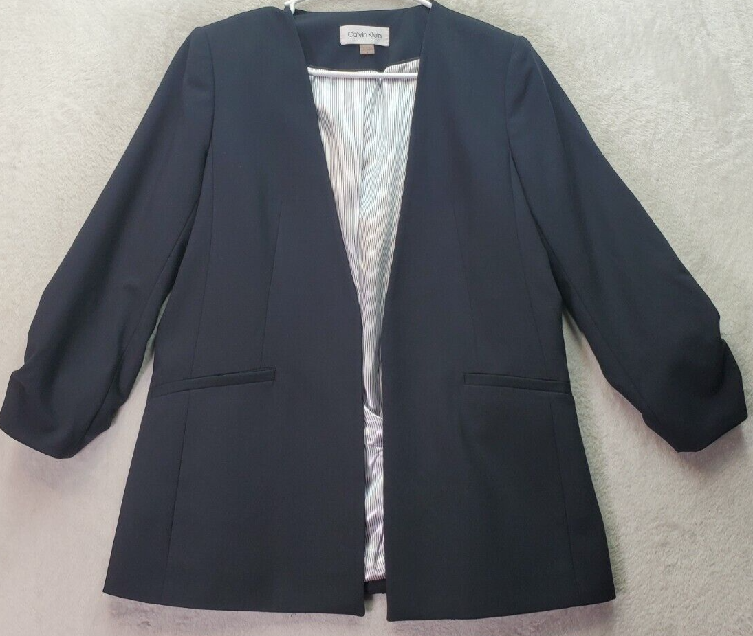 Primary image for Calvin Klein Blazer Jacket Women's Size 8 Black Polyester Long Sleeve Open Front