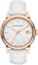 Burberry BU9012 The City Rose Gold Watch White Leather Strap - 38 mm - W... - £229.92 GBP