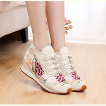 Hidden Platforms Women Floral Embroidered Canvas Flat Sneakers Vintage Autumn La - £29.97 GBP