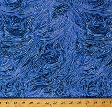 Cotton Metallic Silver Sparkling Marble Blue Fabric Print by the Yard D486.65 - £10.35 GBP