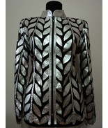 Silver Leather Jacket Woman Coat All Size Zipper Short Light Collar Soft... - £176.93 GBP