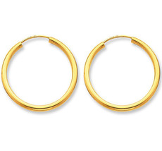 14k Yellow Gold Continuous Endless Round Circle Hoop Men Unisex Wire Earrings - £22.76 GBP