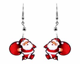 Santa Claus Christmas Themed Graphic Dangle Earrings - Womens Fashion Handmade J - £11.83 GBP