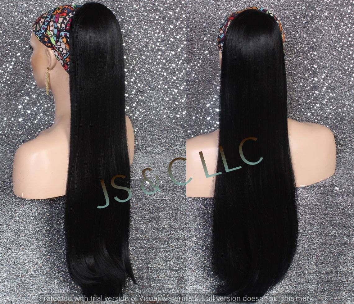 Black Human Hair Blend Straight PONYTAIL Hair piece Drawstring extra lon... - $49.95
