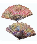 2 RAINBOW COLORS GLITTER LACE HAND FANS women pocket cool novelty purse ... - $6.60