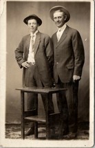 RPPC Two Men Oddly Posed Suits c1910 Real Photo Postcard V5 - £12.49 GBP