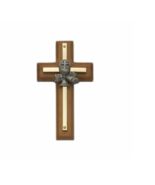 4.5&quot; BRASS AND WOOD WALL CROSS WITH CENTERED PEWTER CHALICE - £31.59 GBP