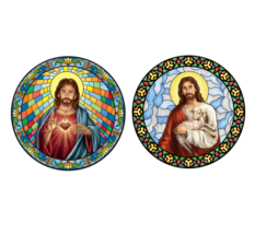 Sacred Heart of Jesus &amp; Good Shepherd Stained Glass Look Vinyl Decals 5.... - £5.58 GBP