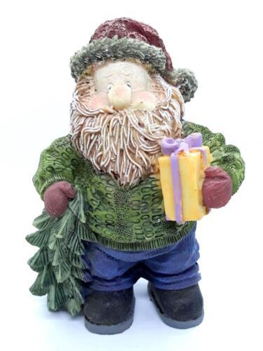 Resin Woodsman Santa With Christmas Tree &amp; Present Figure 5&quot; Tall - $4.99