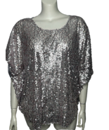 Lane Bryant Sequin Top Women&#39;s 14/16 Silver Light Purple Dolman Sleeve - $14.90
