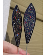 x2 pair vintage hat pin large black splatter ESTATE SALE 7 1/4&quot; - $97.10 CAD