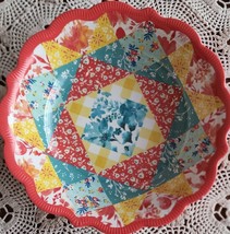 Four (4) Pioneer Woman ~ Coral Quilted Patchwork ~ 8.8&quot; ~ Melamine Dinne... - $29.92