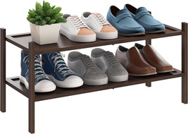 2-Tier Bamboo Shoe Rack Premium Stackable Shoe Shelf Storage Organizer for Hallw - £29.09 GBP