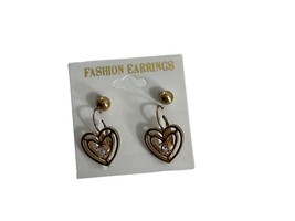 Vintage Fashion Earrings Gold Tone Studs Dangle Hearts Rhinestones Korea... - £9.41 GBP