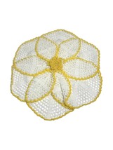 Vintage Handmade Crocheted Doily Table Or Wall Decor Off White and Yellow - £10.34 GBP
