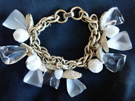 Chunky Vintage Bracelet White Pearl Goldtone Clear And Opaque Chunks 50S 60S - £21.90 GBP