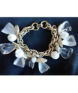 CHUNKY VINTAGE BRACELET WHITE PEARL GOLDTONE CLEAR AND OPAQUE CHUNKS 50S... - £21.81 GBP