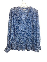 Floral &amp; Ivy Womens XL Blue White Floral Print Long-Sleeve Blouse Pleats... - £14.44 GBP