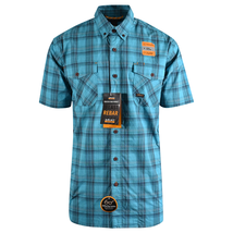 Ariat Men&#39;s Shirt Aqua Blue Bachelor Button Plaid Rebar Short Sleeve Woven (491) - £24.02 GBP