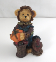 Farmer Teddy Bear With Pumpkin Basket &amp; Turkey 5.5&quot; Figurine - $9.69
