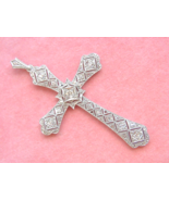 ANTIQUE ART DECO .50 ctw OLD MINE &amp; ROSE DIAMOND PLATINUM 2&quot; CROSS PENDA... - £968.51 GBP