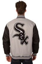 MLB Chicago White Sox Poly Twill Jacket Grey Black Embroidered Patches JH Design - £112.59 GBP