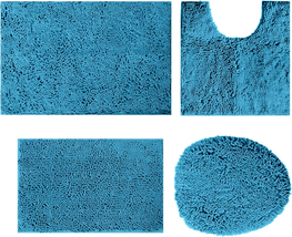 Chenille Bathroom Rug Set 4 Piece with PVC Non-Slip Backing,Soft Bathroom Rug - £38.12 GBP