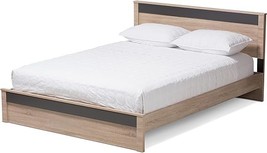 Jeanine Modern and Contemporary Two-Tone Oak and Grey Wood Platform Bed,... - £580.71 GBP