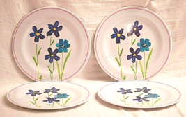 Camping Luncheon Plates Purple &amp; Blue Whimsical Floral Set of 4 Hard Pla... - $19.79