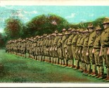 Vtg 1916 Postcard WWI Doughboys Lined Up For Mess  - $5.85