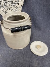 VINTAGE Salt Glazed CROCK W/LID And Bail 6 Inches Tall 5 3/4 Inch Diameter - £143.19 GBP