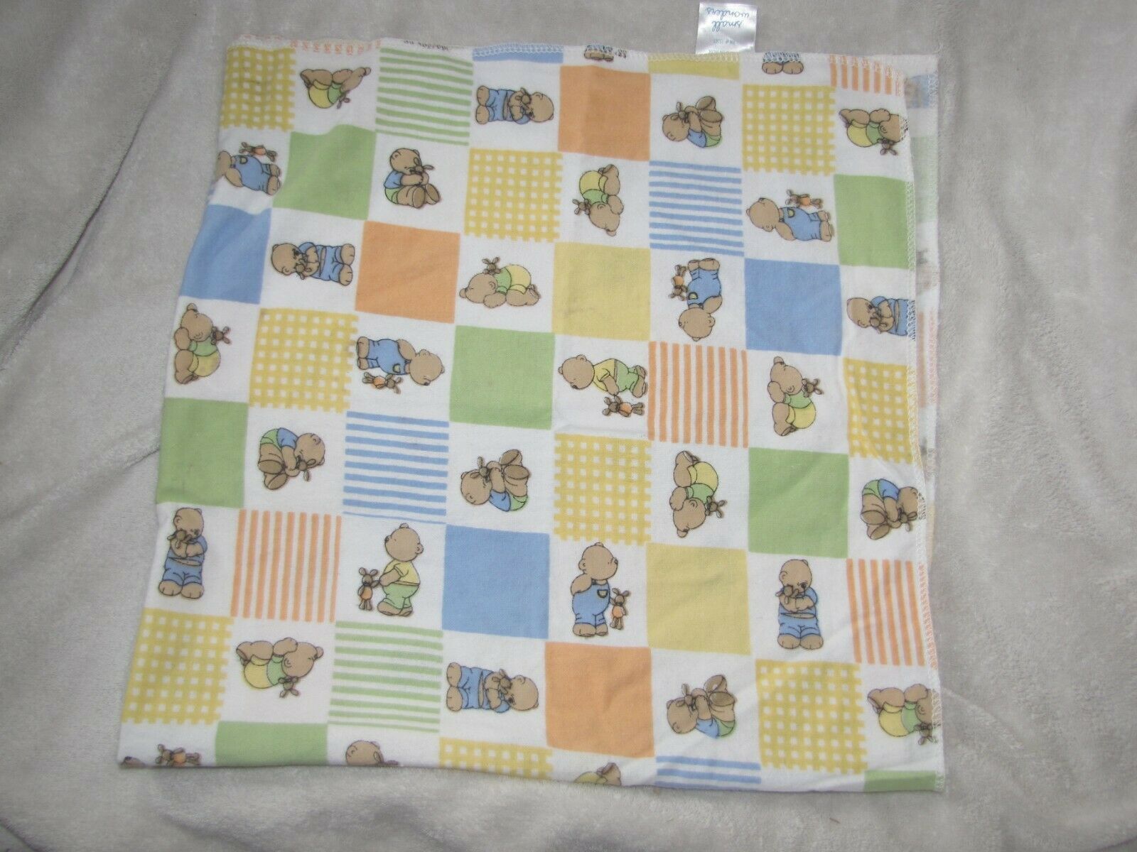 Small Wonders Baby Receiving Blanket Teddy Bear 29"x29" Multicolor Block Flannel - $18.31