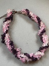Purple White &amp; Pink Plastic Nugget Twist Bead Choker Necklace – 13 inches long + - £10.55 GBP