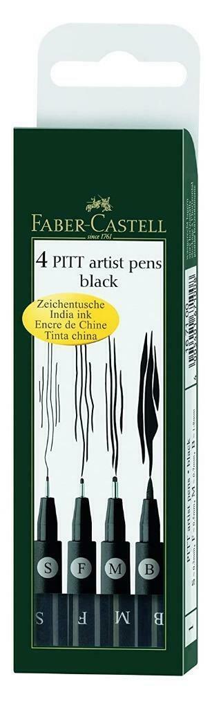 Low Cost Pack of 4, S, F, M, B Faber Castell Pitt Artist Color Pen Set Kit Craft - $21.00