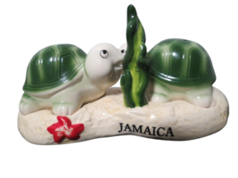 Ceramic Turtle Salt And Pepper Shakers Jamaica On Ceramic Tray Never Used - $14.85