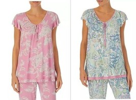 ELLEN TRACY womens Short Sleeve Flutter Pajama Top, Paisley or Pant - $17.97
