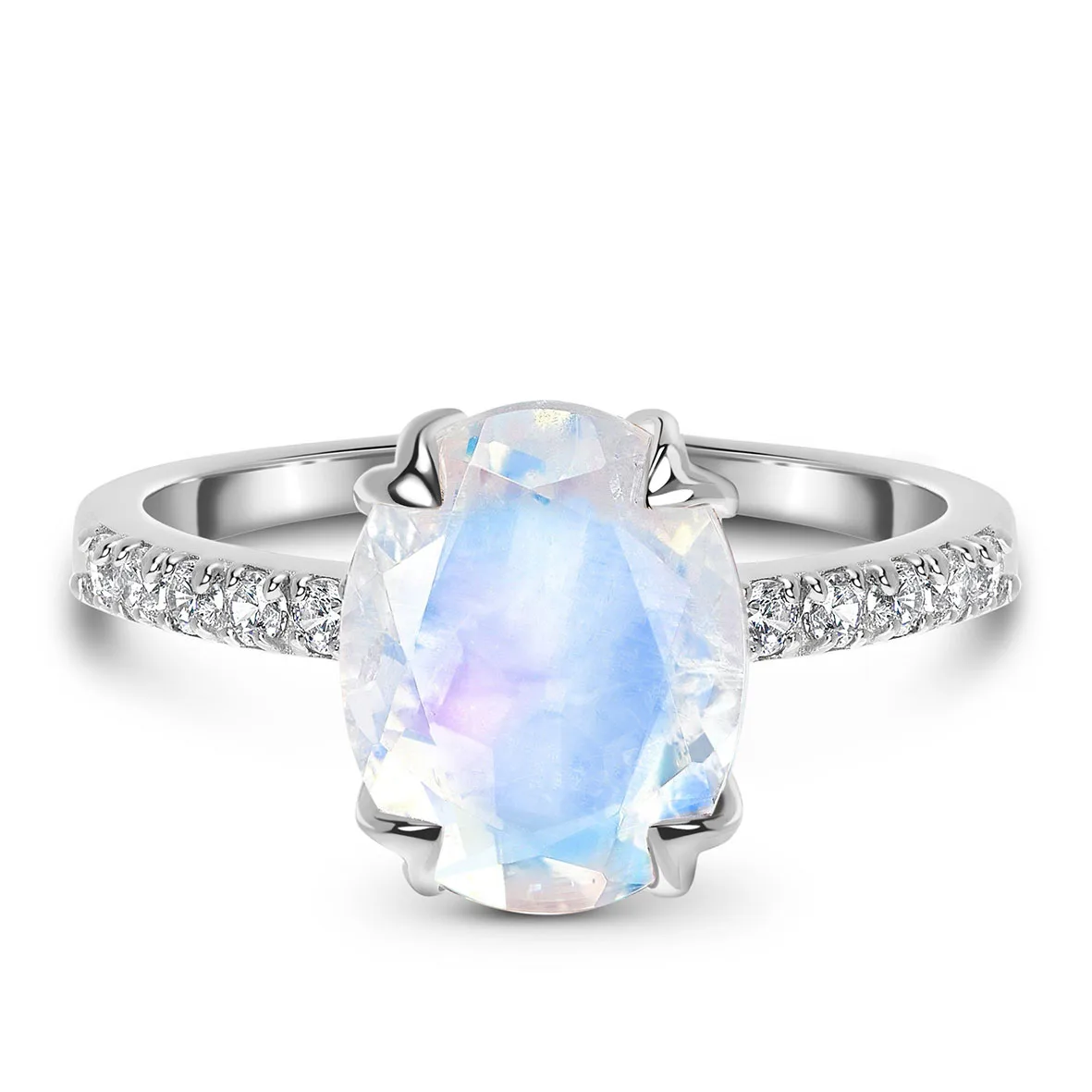 Hot Selling 925 Sterling Silver Jewelry Oval Cut 7x9mm Rainbow Blue Natural Moon - £55.67 GBP