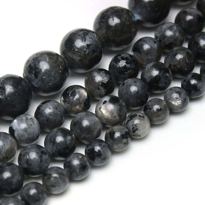 Natural Black Labradorite Stone Larvikite Round Loose Beads For Jewelry Making - £6.58 GBP+